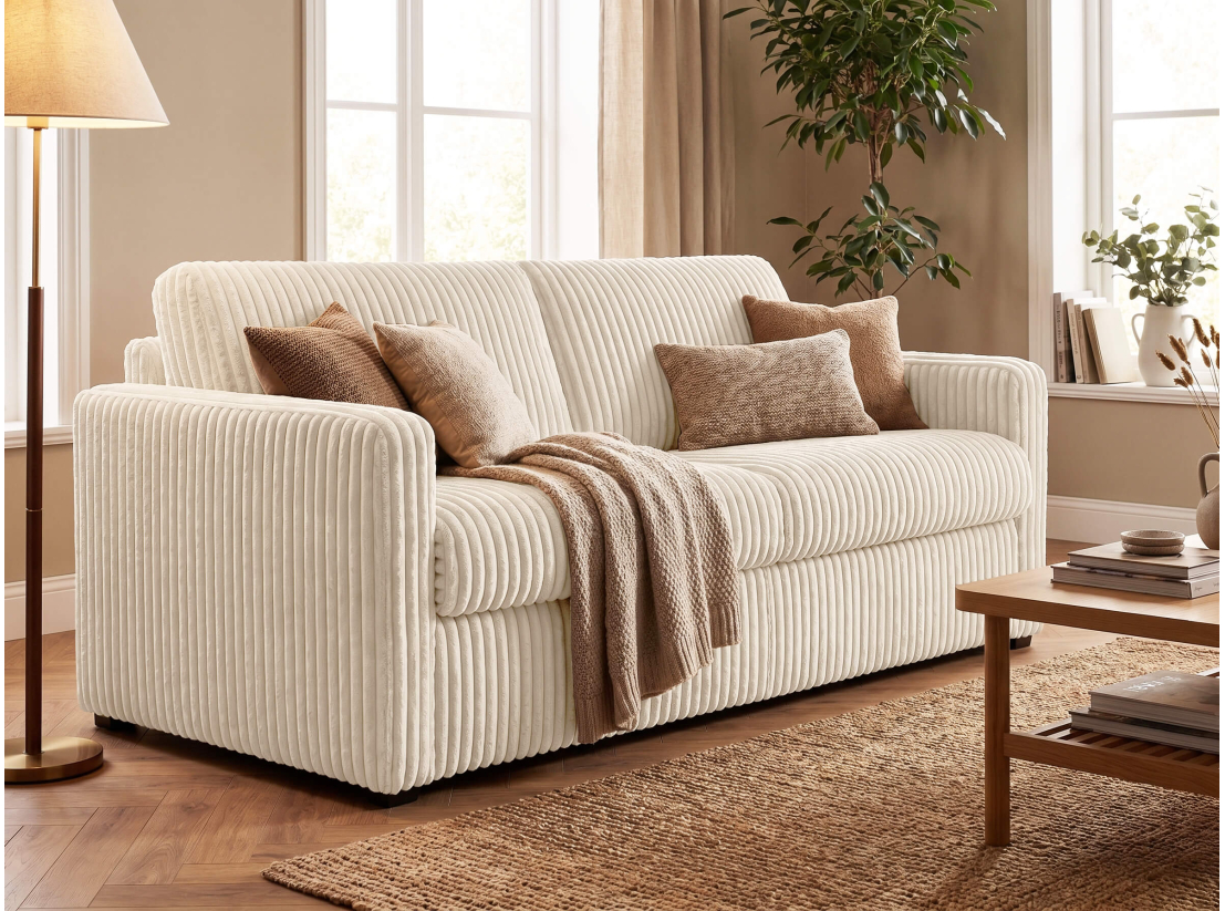 Canapé convertible express 3 places AGATHE couchage quotidien 160x190 en velours côtelé épais - Matelas épaisseur 13cm