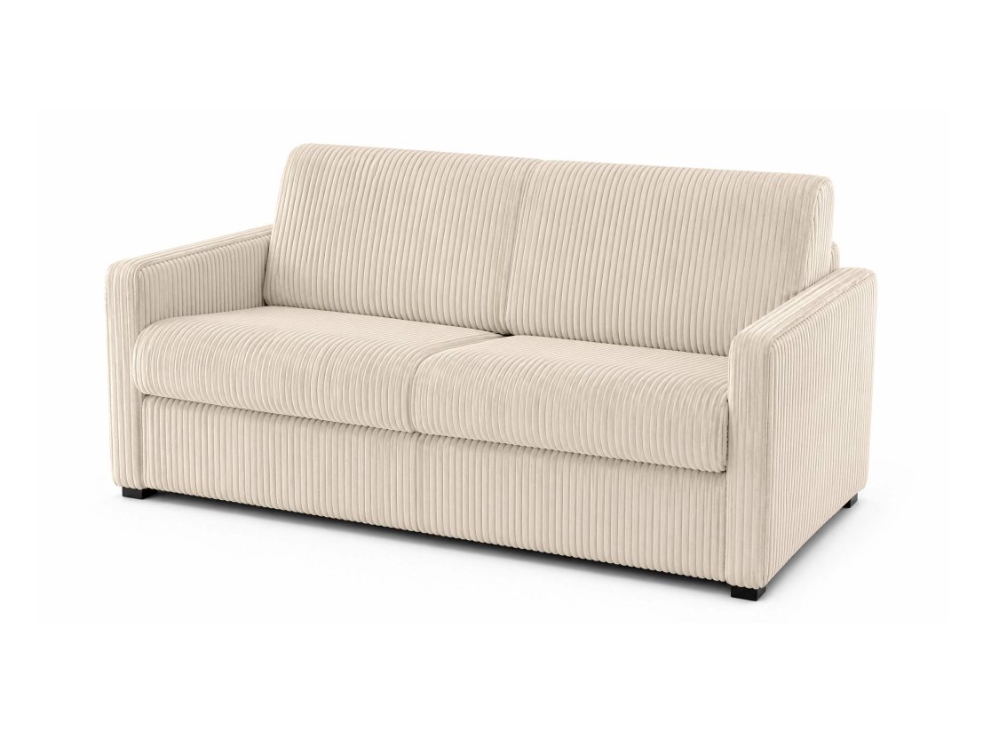 Canapé convertible express 3 places AGATHE couchage quotidien 160x190 en velours côtelé épais - Matelas épaisseur 13cm