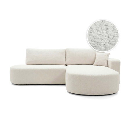 Canapé d’angle convertible IRIS – Tissu bouclette – Coffre intégré et couchage 200×130