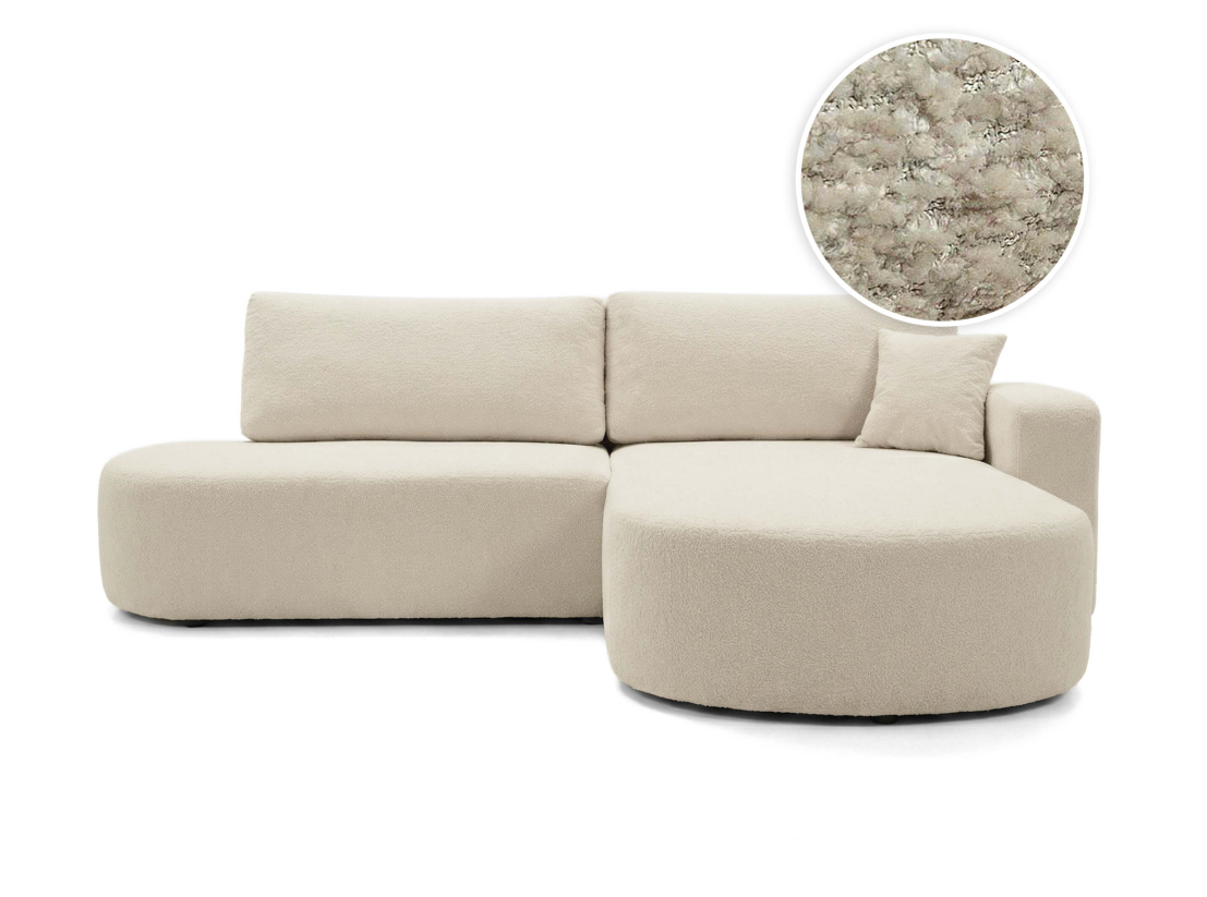 Canapé d’angle convertible IRIS – Tissu bouclette – Coffre intégré et couchage 200×130