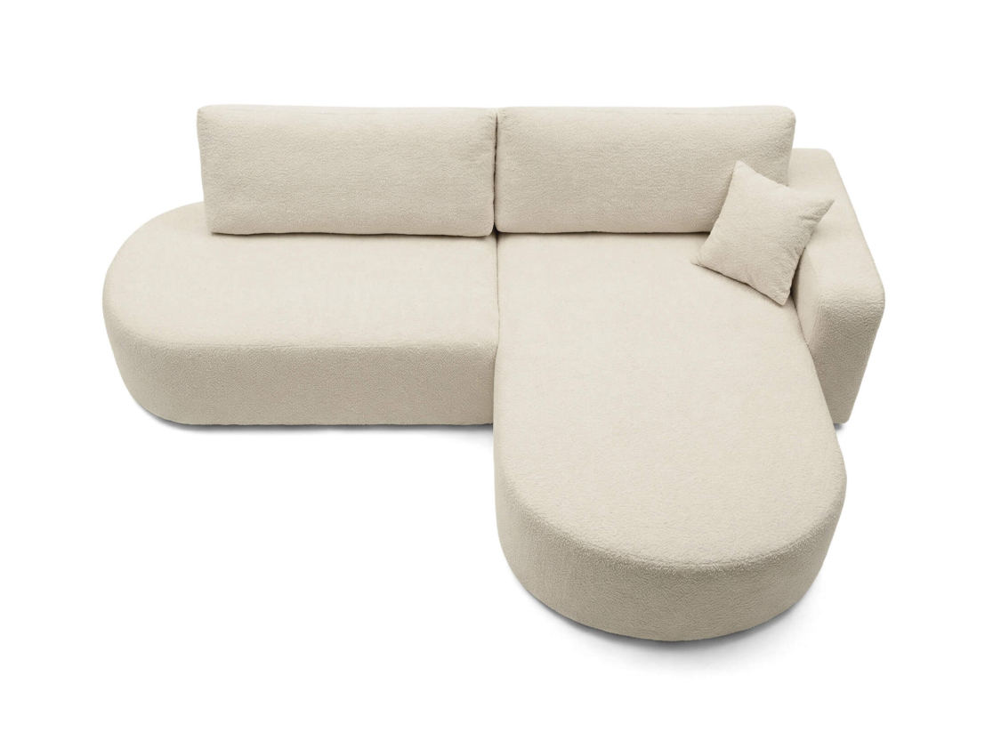 Canapé d’angle convertible IRIS – Tissu bouclette – Coffre intégré et couchage 200×130
