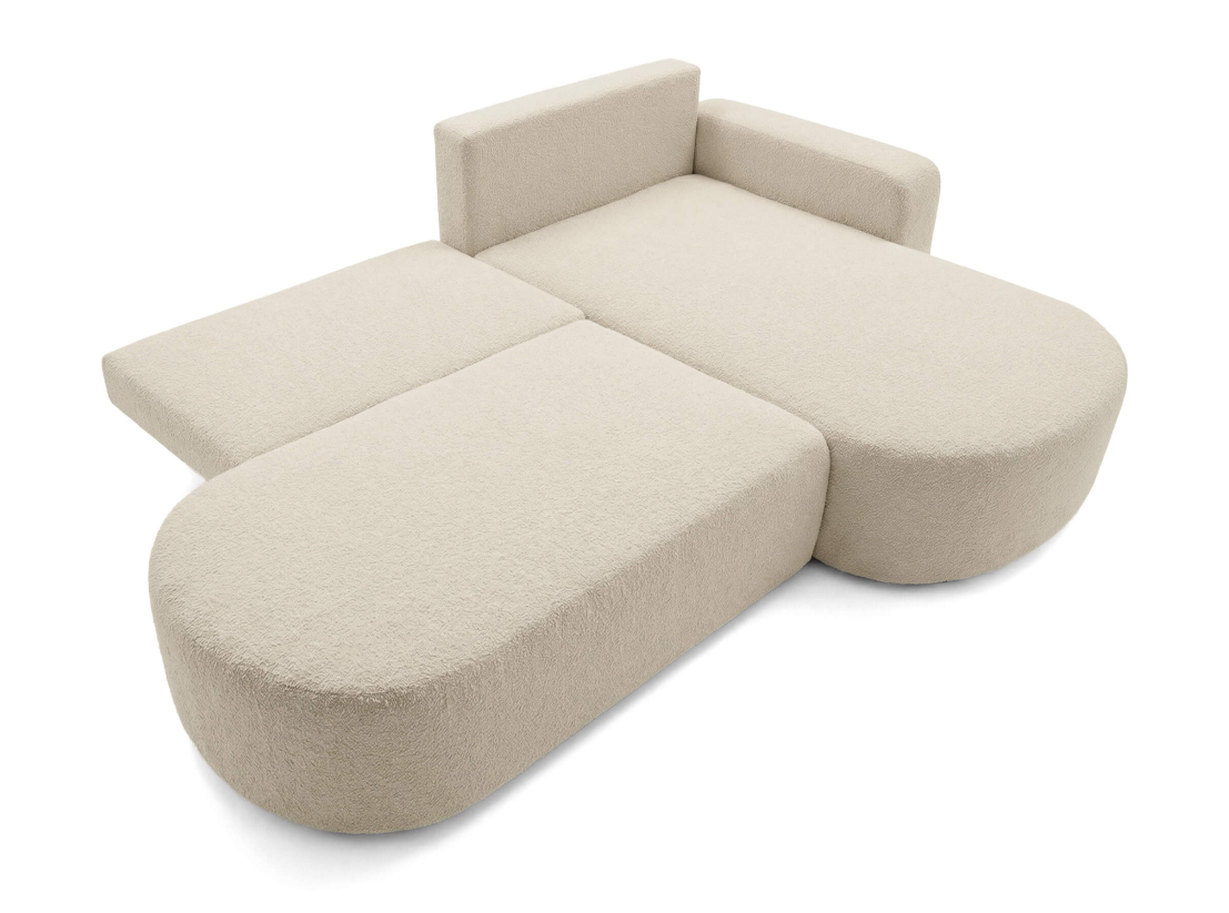 Canapé d’angle convertible IRIS – Tissu bouclette – Coffre intégré et couchage 200×130