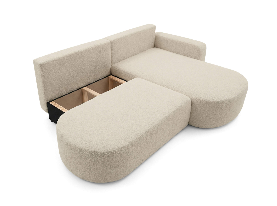 Canapé d’angle convertible IRIS – Tissu bouclette – Coffre intégré et couchage 200×130