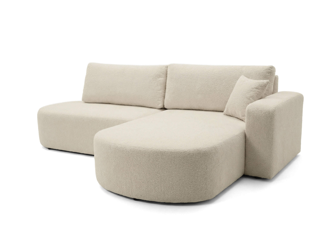 Canapé d’angle convertible IRIS – Tissu bouclette – Coffre intégré et couchage 200×130