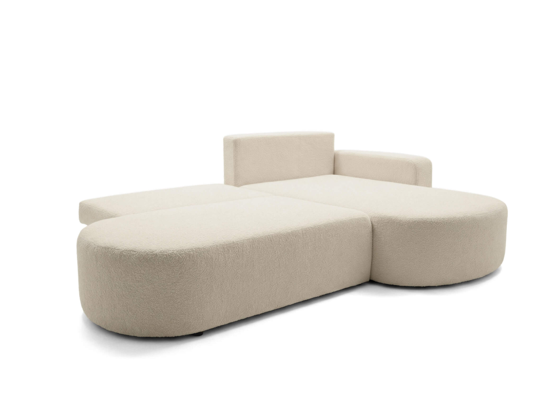 Canapé d’angle convertible IRIS – Tissu bouclette – Coffre intégré et couchage 200×130