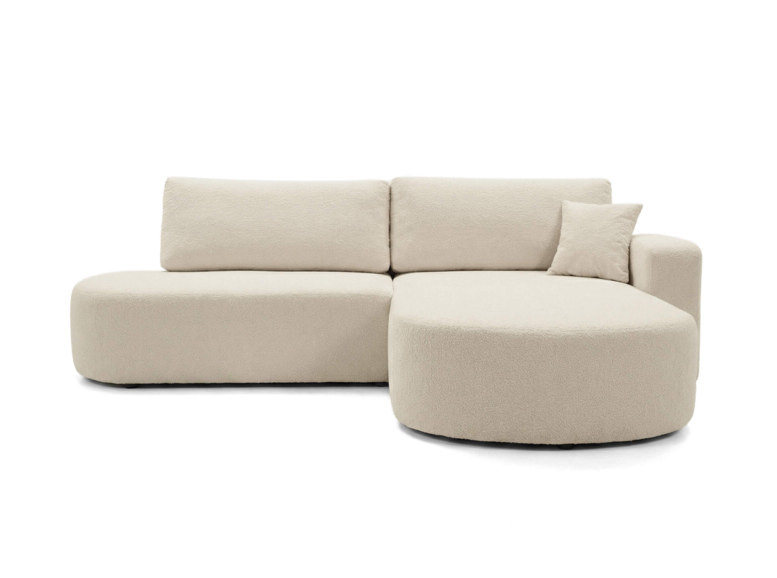 Canapé d’angle convertible IRIS – Tissu bouclette – Coffre intégré et couchage 200×130