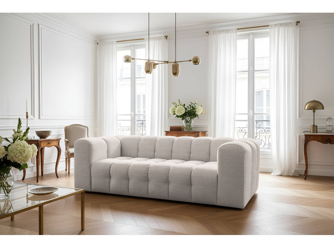 Canapé droit MILOE – Tissu – Fixe 3 places au confort généreux