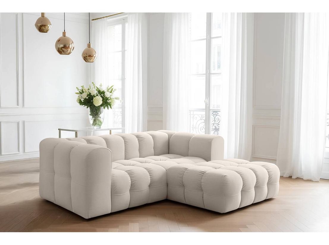 Canapé d’angle MILOE MINI – Velours – 3 places, angle droit fixe