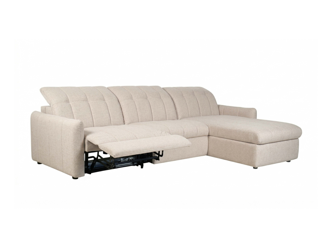 Canapé d'angle ROMA – Tissu – Convertible express réversible avec relax électrique et coffre
