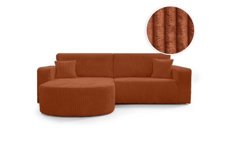 Canapé d’angle KIARA – Velours côtelé épais – Réversible, convertible et coffre de rangement