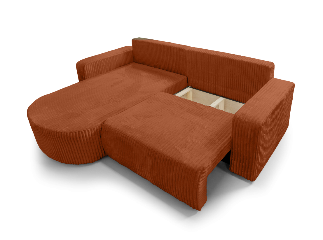 Canapé d’angle KIARA – Velours côtelé épais – Réversible, convertible et coffre de rangement
