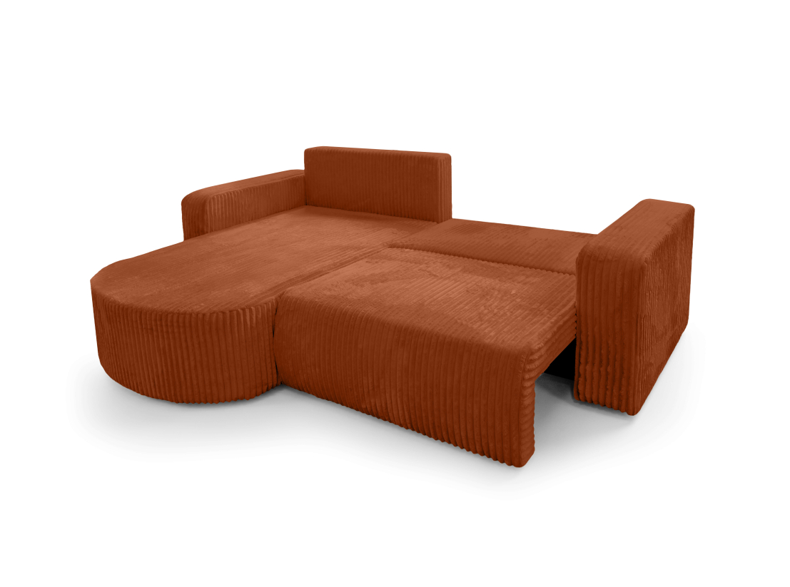Canapé d’angle KIARA – Velours côtelé épais – Réversible, convertible et coffre de rangement