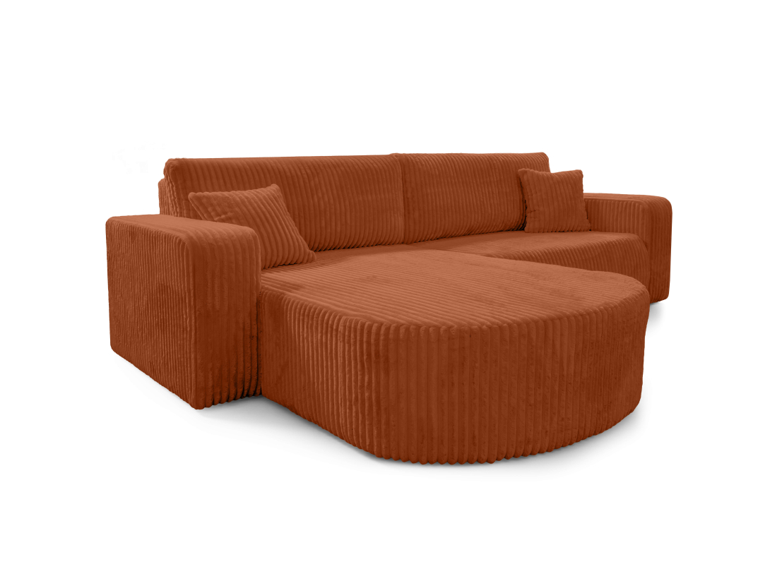 Canapé d’angle KIARA – Velours côtelé épais – Réversible, convertible et coffre de rangement