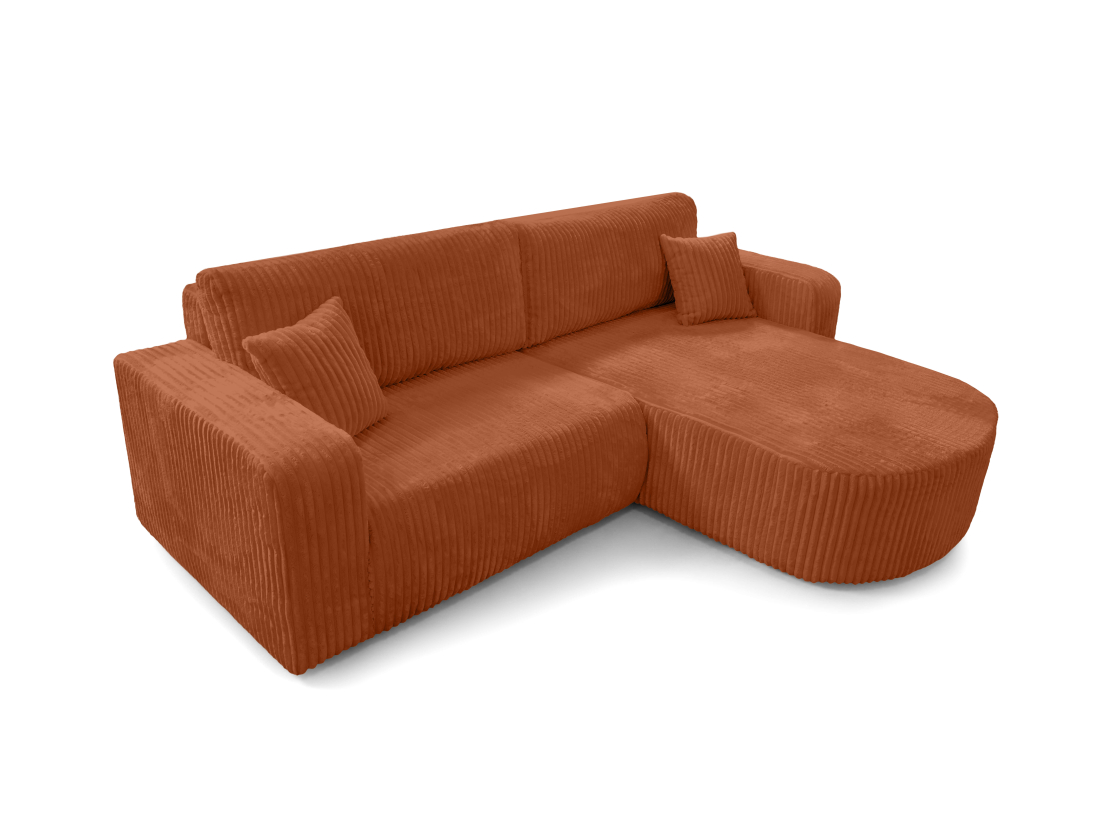 Canapé d’angle KIARA – Velours côtelé épais – Réversible, convertible et coffre de rangement