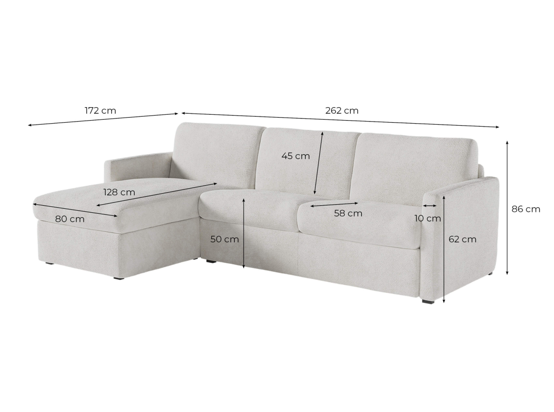 Canapé d'angle réversible convertible express 4 places AGATHE couchage quotidien 160x190cm en tissu bouclette