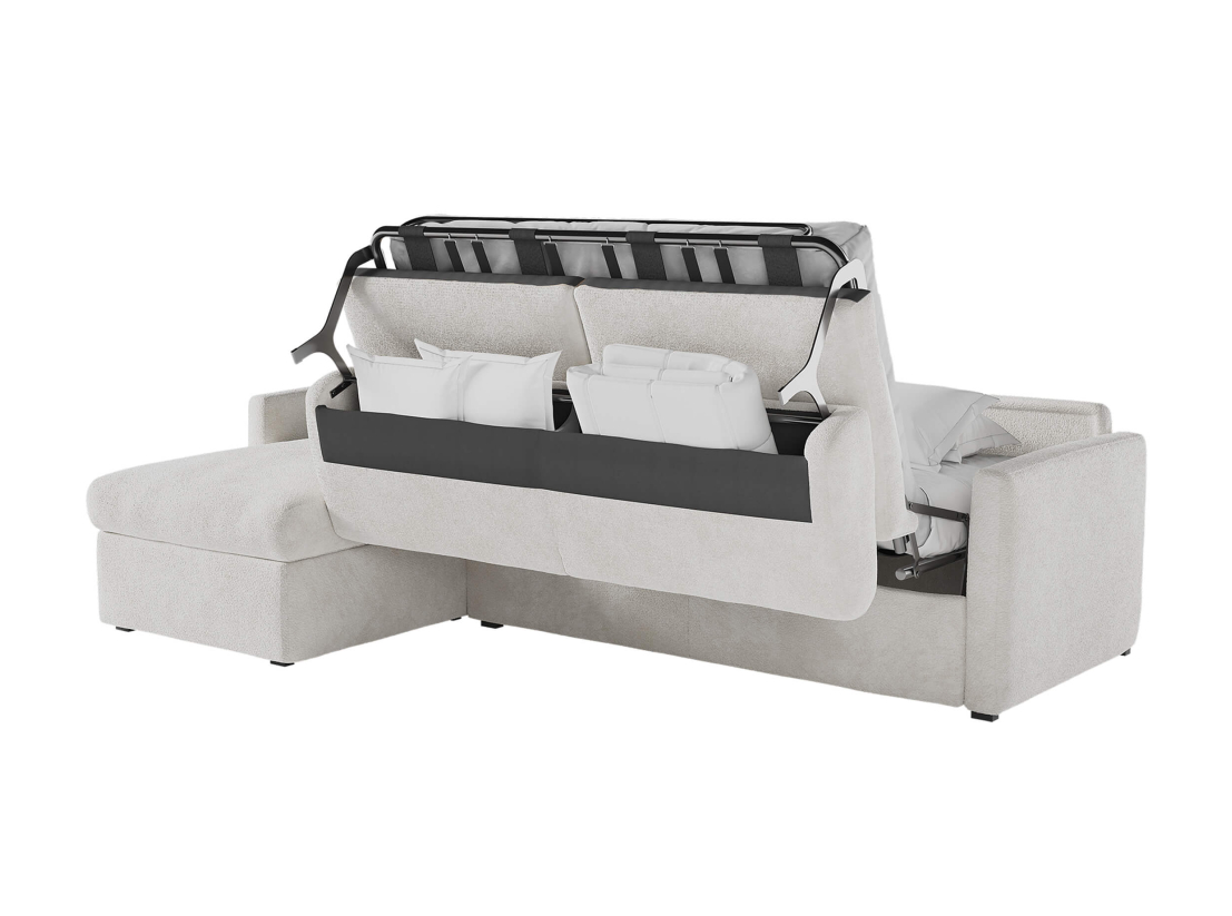 Canapé d'angle réversible convertible express 4 places AGATHE couchage quotidien 160x190cm en tissu bouclette
