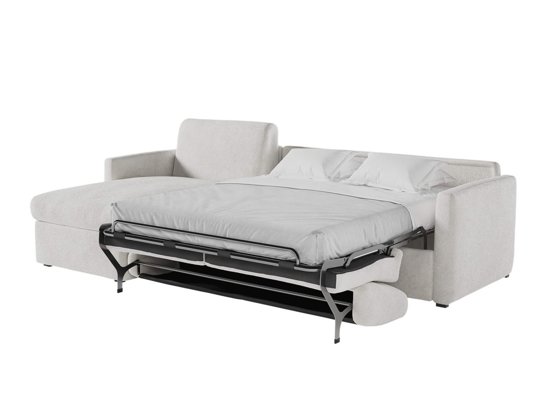 Canapé d'angle réversible convertible express 4 places AGATHE couchage quotidien 160x190cm en tissu bouclette