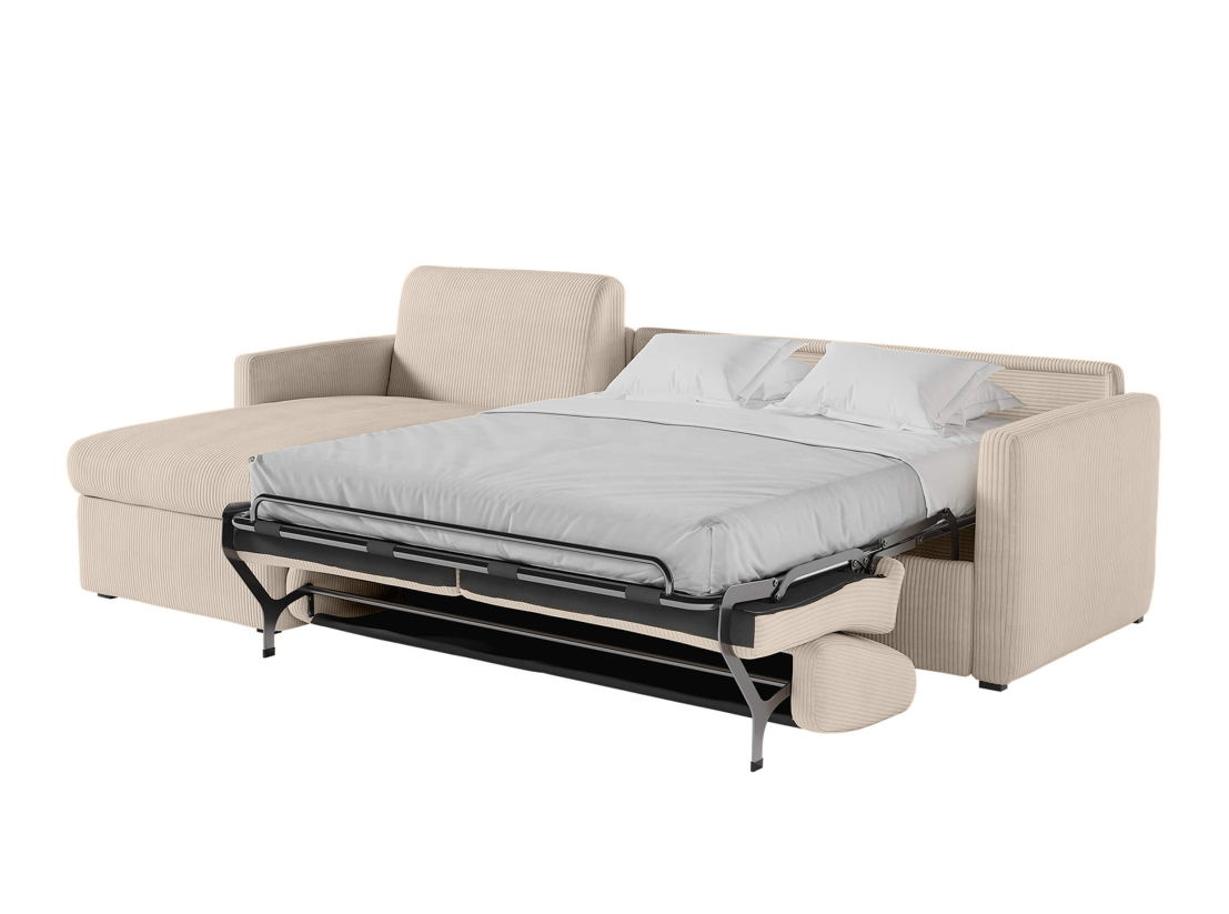 Canapé d'angle réversible convertible express 4 places AGATHE couchage quotidien 160x190cm en velours côtelé
