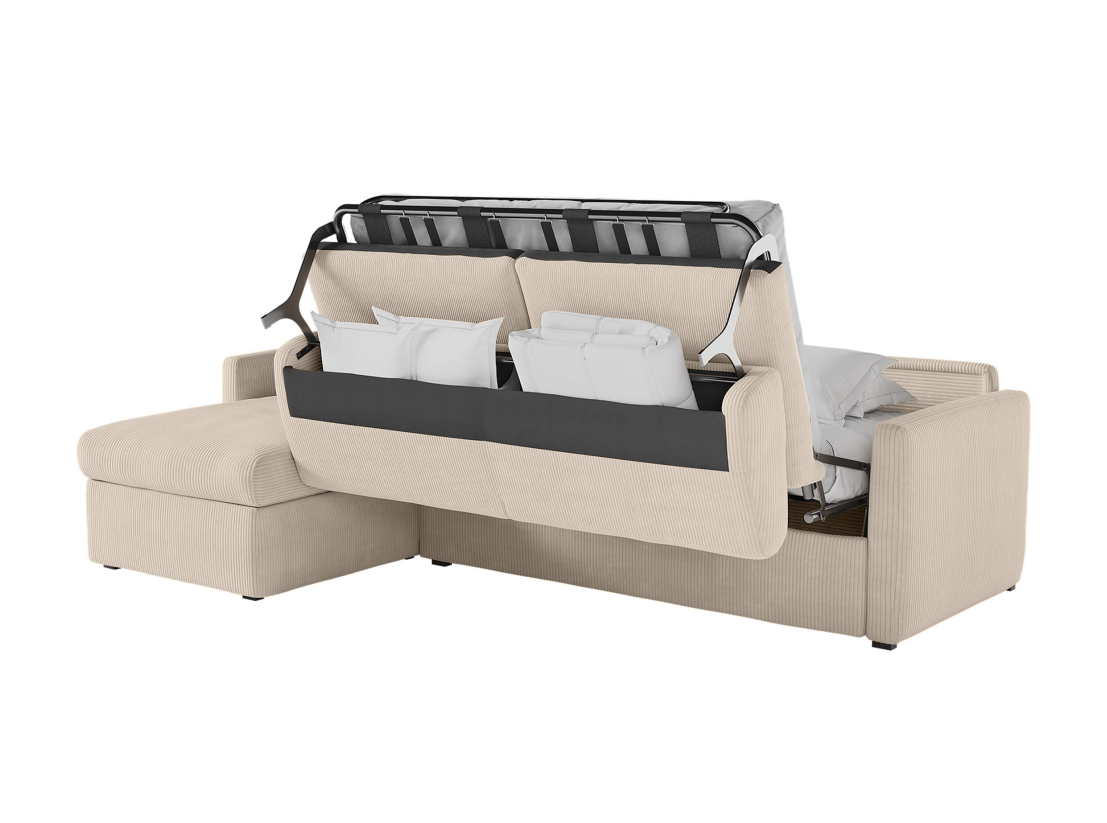 Canapé d'angle réversible convertible express 4 places AGATHE couchage quotidien 160x190cm en velours côtelé