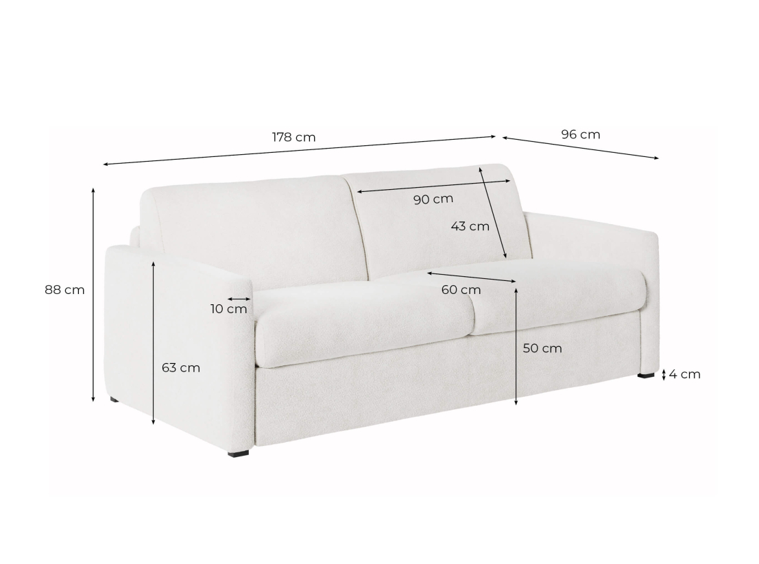 Canapé convertible express 3 places AGATHE couchage quotidien 160x190 en tissu bouclette - Matelas épaisseur 13cm