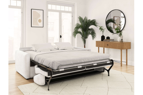 Canapé convertible express 3 places AGATHE couchage quotidien 160x190 en tissu bouclette - Matelas épaisseur 13cm