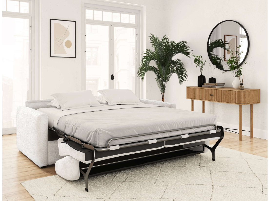 Canapé convertible express 3 places AGATHE couchage quotidien 160x190 en tissu bouclette - Matelas épaisseur 13cm