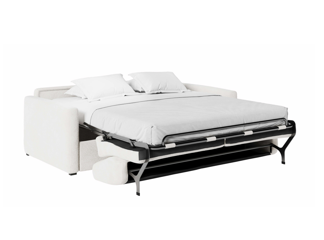 Canapé convertible express 3 places AGATHE couchage quotidien 160x190 en tissu bouclette - Matelas épaisseur 13cm