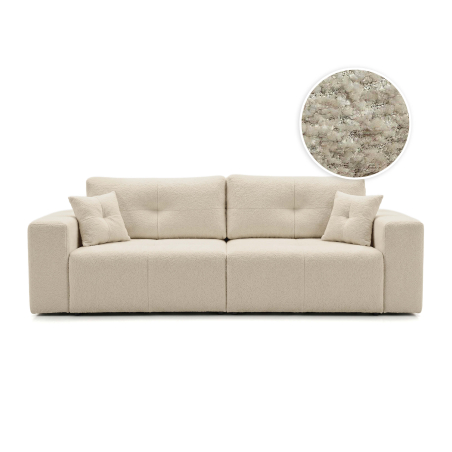 Canapé droit CELINE – Tissu bouclette – Convertible avec coffre de rangement