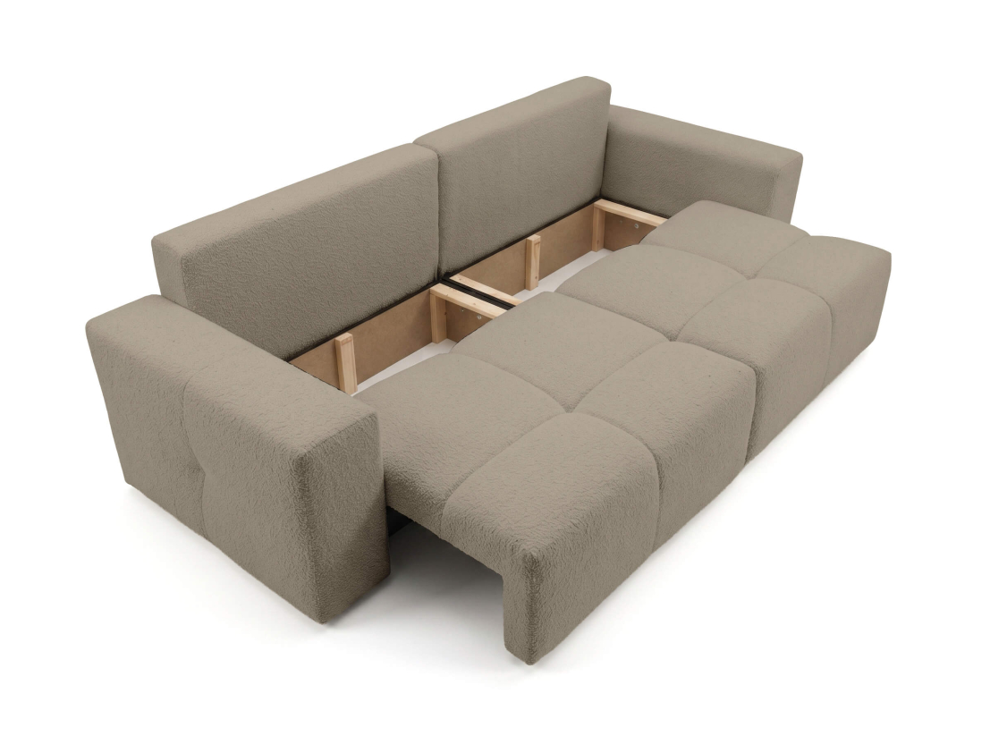 Canapé droit CELINE – Tissu bouclette – Convertible avec coffre de rangement