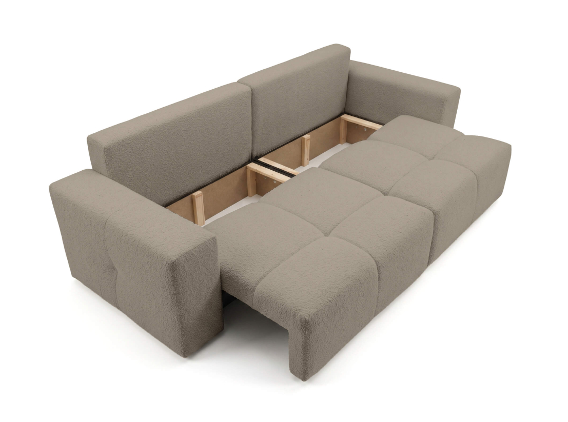 Canapé droit CELINE – Tissu bouclette – Convertible avec coffre de rangement
