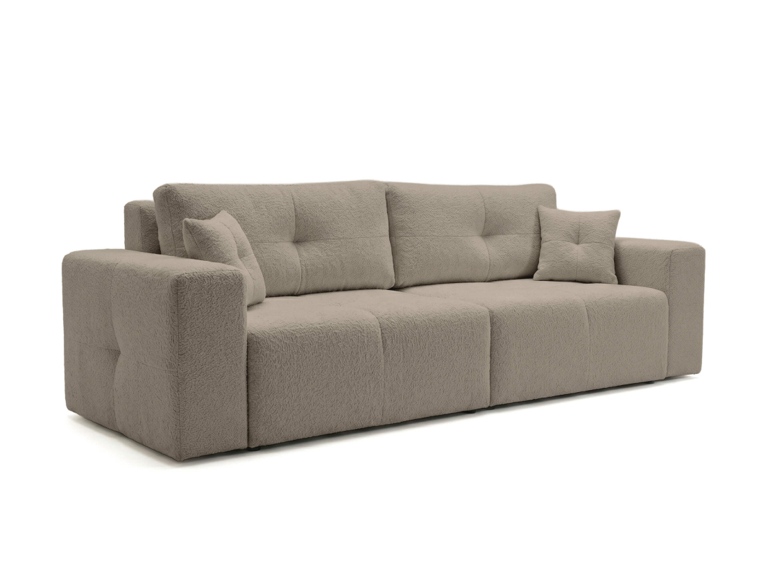 Canapé droit CELINE – Tissu bouclette – Convertible avec coffre de rangement