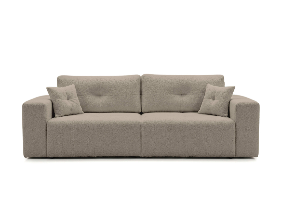 Canapé droit CELINE – Tissu bouclette – Convertible avec coffre de rangement