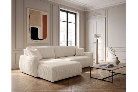 Canapé d’angle APOLINE – Velours côtelé épais – Réversible, convertible et coffre intégré