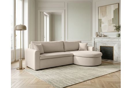 Canapé d’angle VERA – Tissu – Convertible réversible avec coffre de rangement