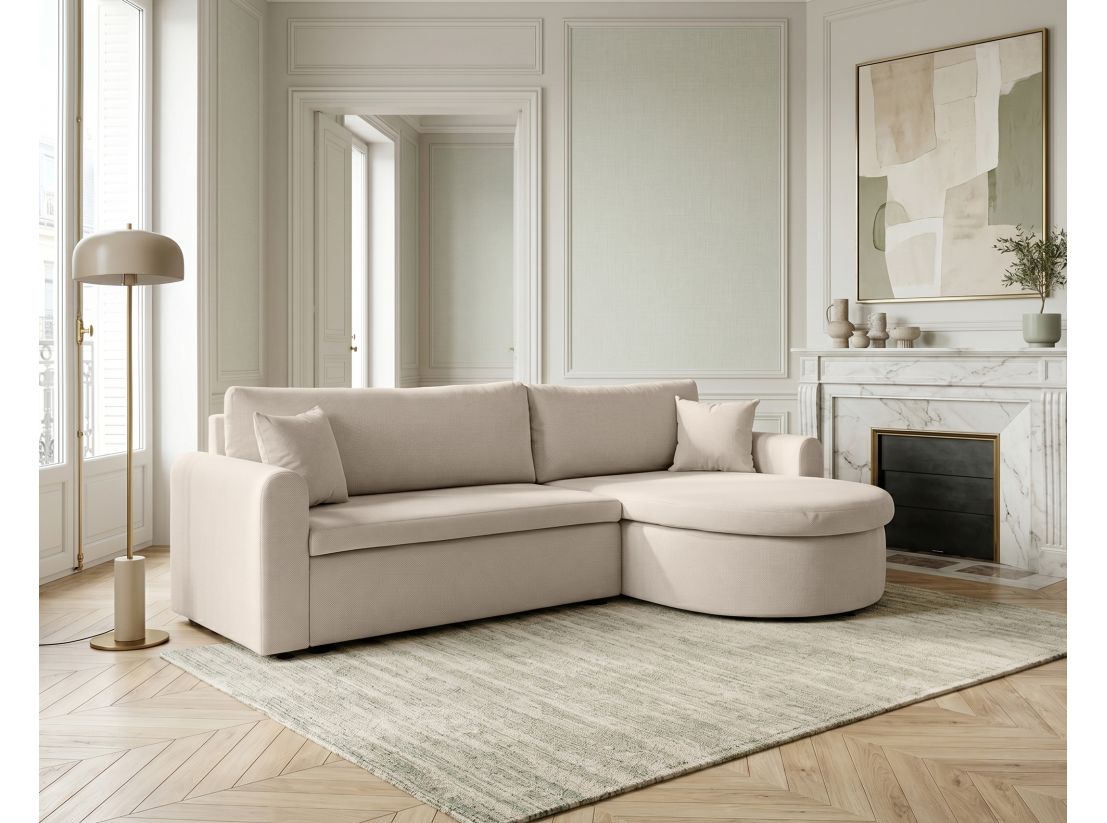 Canapé d’angle VERA – Tissu – Convertible réversible avec coffre de rangement