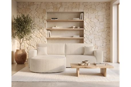 Canapé d’angle KIARA – Velours côtelé épais – Réversible, convertible et coffre de rangement