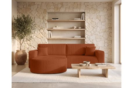 Canapé d’angle KIARA – Velours côtelé épais – Réversible, convertible et coffre de rangement