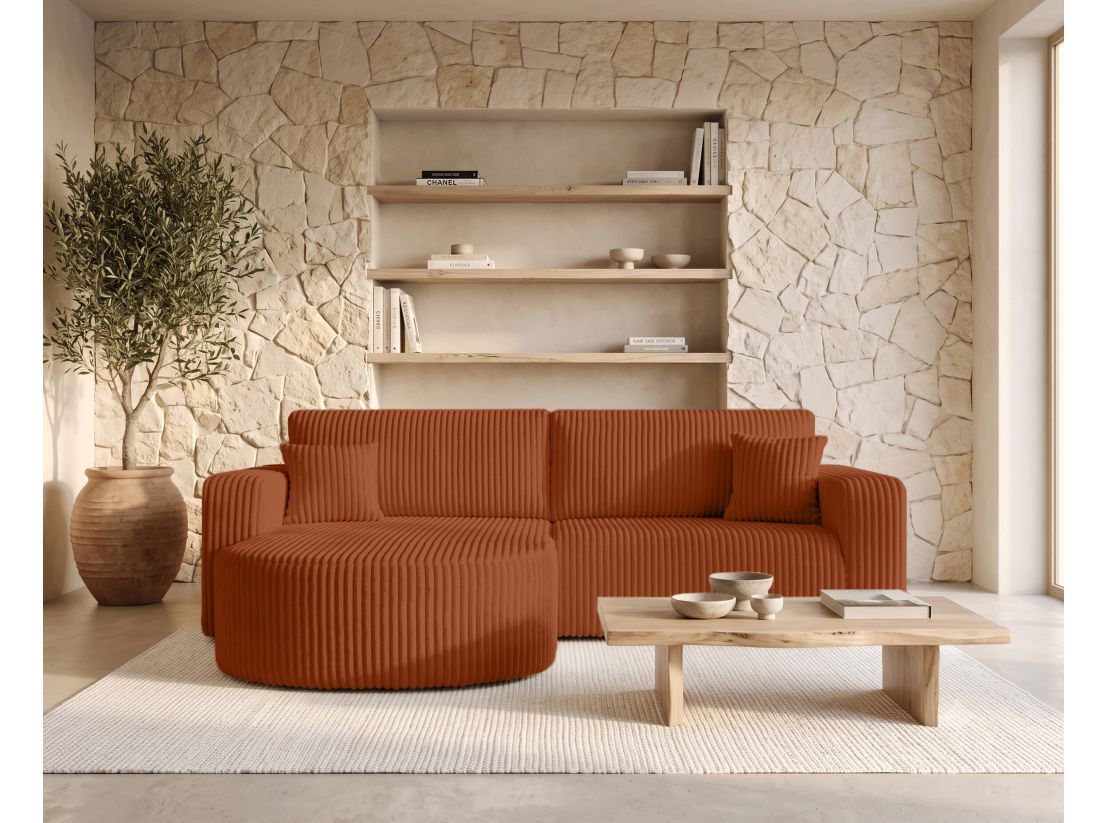 Canapé d’angle KIARA – Velours côtelé épais – Réversible, convertible et coffre de rangement