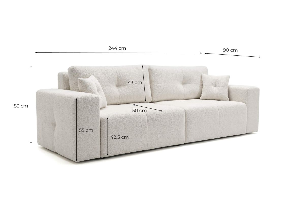 Canapé droit CELINE – Tissu bouclette – Convertible avec coffre de rangement