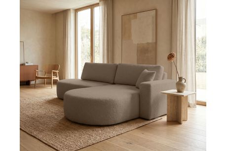 KIARA - Canapé d'angle max KIARA réversible et convertible 5 places en tissu bouclette
