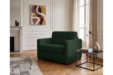 Fauteuil AGATHE convertible express couchage quotidien 70x190cm en velours côtelé épais