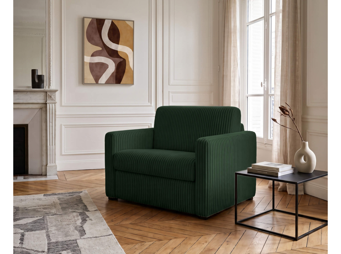 Fauteuil AGATHE convertible express couchage quotidien 70x190cm en velours côtelé épais