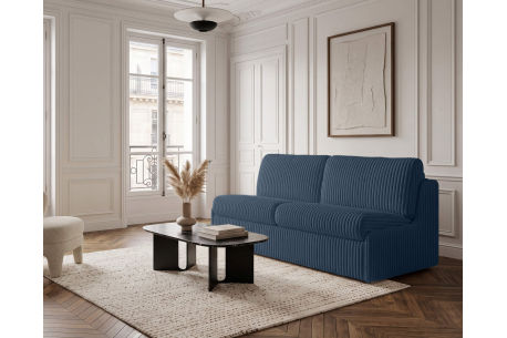 Canapé convertible express 3 places AGATHE couchage quotidien 140x190cm sans accoudoirs en velours côtelé épais