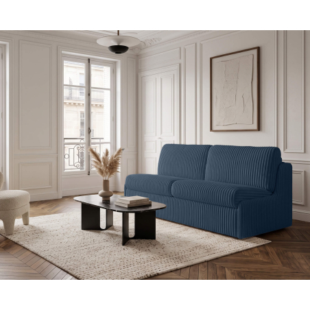 Canapé convertible express 3 places AGATHE couchage quotidien 140x190cm sans accoudoirs en velours côtelé épais