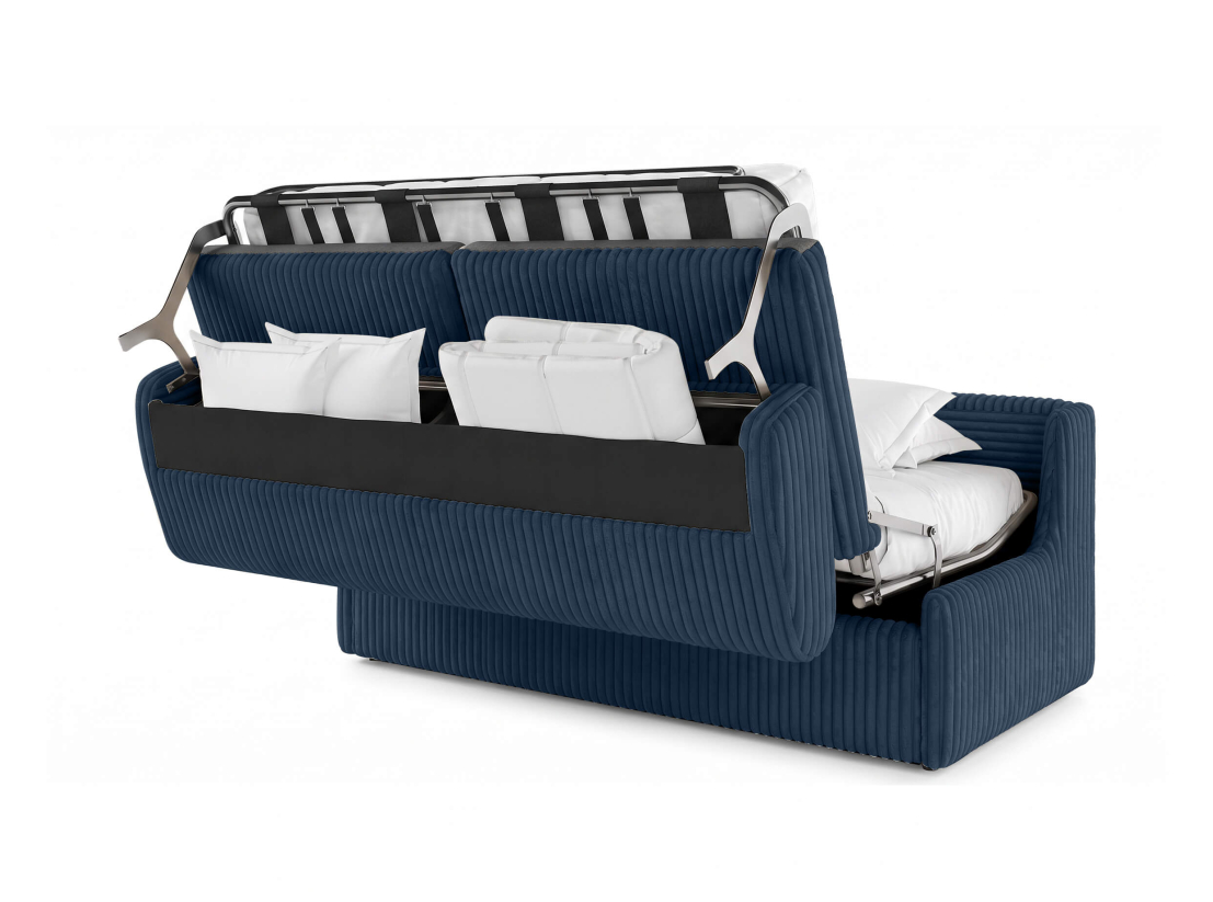 Canapé convertible express 3 places AGATHE couchage quotidien 140x190cm sans accoudoirs en velours côtelé épais