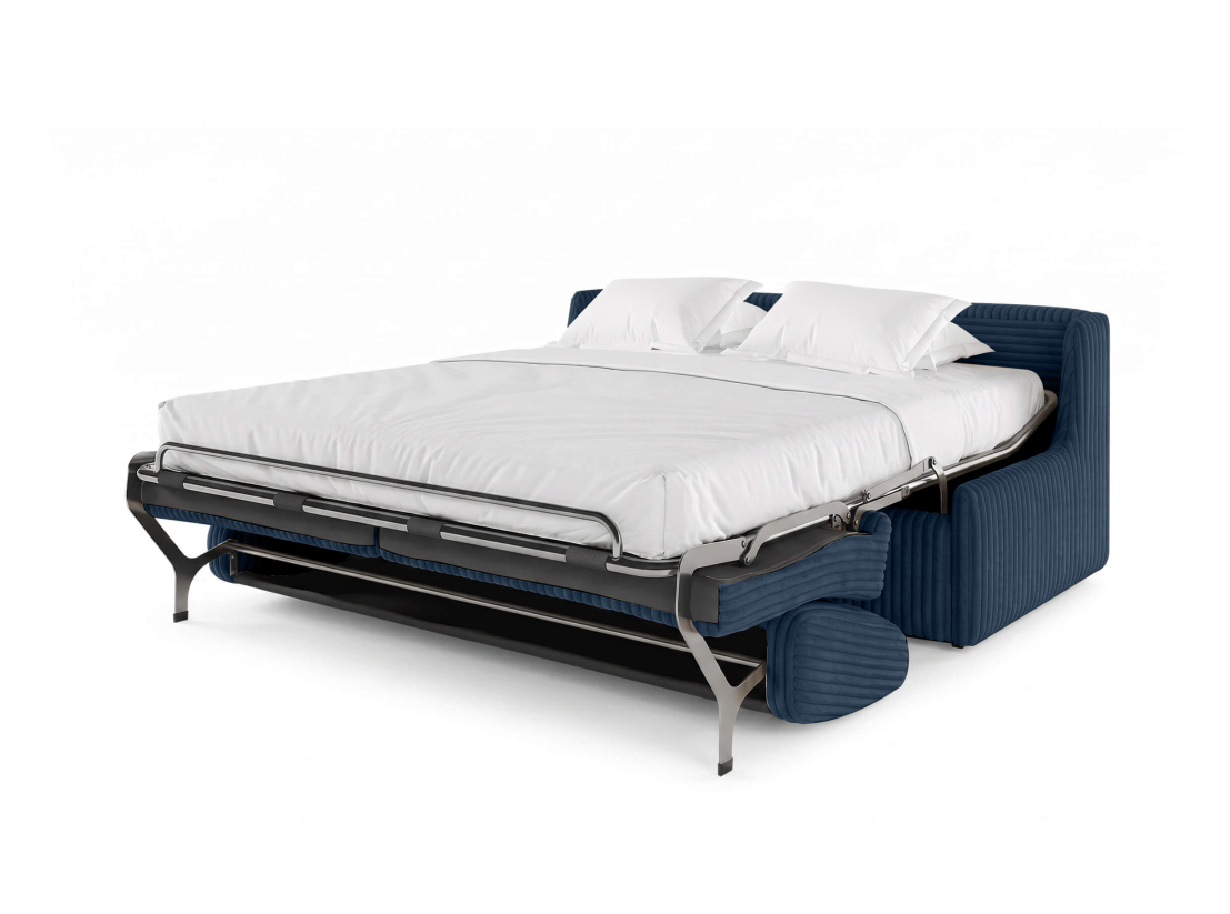 Canapé convertible express 3 places AGATHE couchage quotidien 140x190cm sans accoudoirs en velours côtelé épais