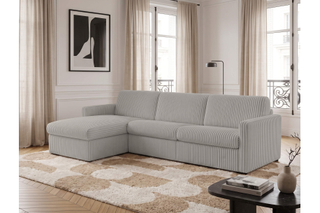 Canapé d'angle réversible convertible express 4 places AGATHE couchage quotidien 140x190cm en velours côtelé épais