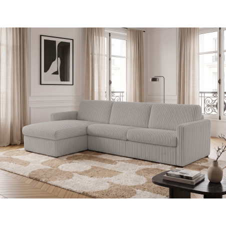 Canapé d'angle réversible convertible express 4 places AGATHE couchage quotidien 140x190cm en velours côtelé épais