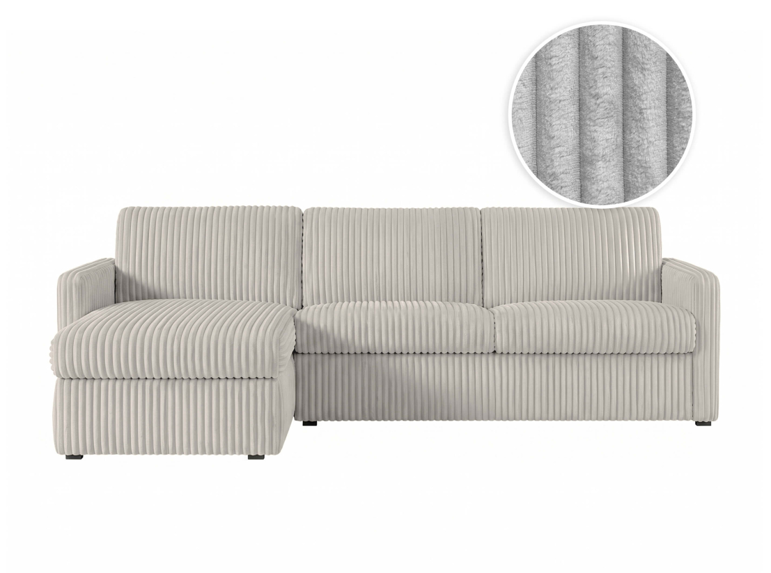 Canapé d'angle réversible convertible express 4 places AGATHE couchage quotidien 140x190cm en velours côtelé épais