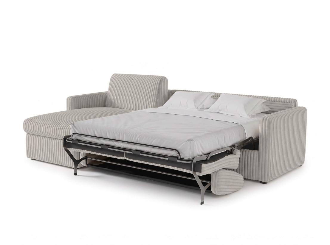 Canapé d'angle réversible convertible express 4 places AGATHE couchage quotidien 140x190cm en velours côtelé épais